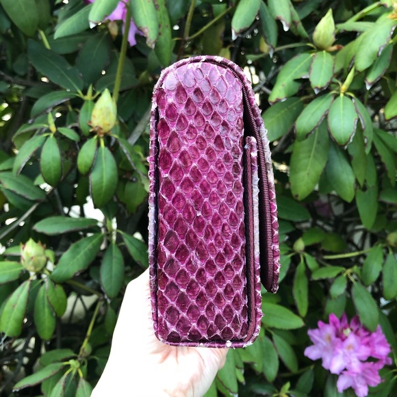 Vtg Purple Python Snakeskin Gold Chain Clutch Bag - Picture 12 of 17